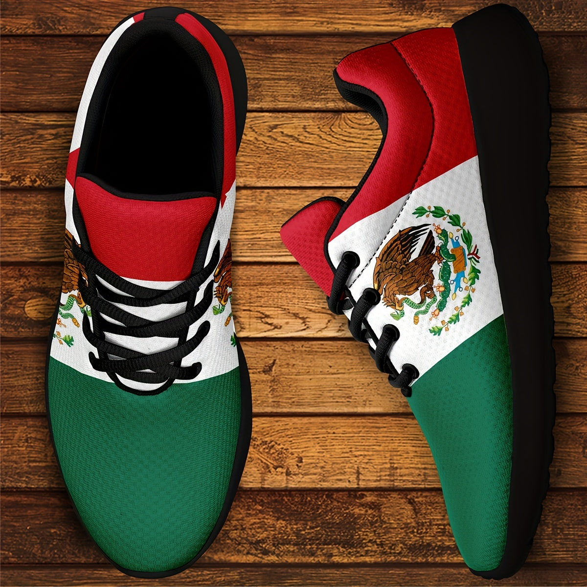 Mexico National Flag Pattern Sneakers - Plus Size Men's Casual Soft Sole Lace-Up Shoes