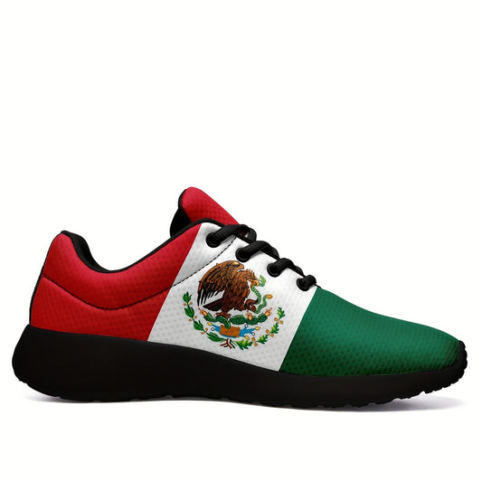 Mexico National Flag Pattern Sneakers - Plus Size Men's Casual Soft Sole Lace-Up Shoes
